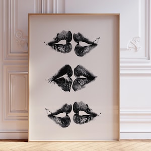 Trendy Lippenstift küsst Druck, SCHWARZE Mund küsst Plakat, Zungenkuss Druck, KISS LIPS Trendy Retro Kuss Lippen, Wohnung Ästhetik