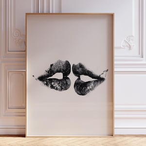 Trendy Lippenstift küsst Druck, SCHWARZE Mund küsst Plakat, Zungenkuss Druck, KISS LIPS Trendy Retro Kuss Lippen, Wohnung Ästhetik