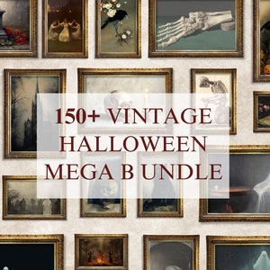 Set Of 150+ Vintage Halloween Printable Wall Art, Bundle Digital File Halloween Prints, Dark Academia Wall Prints, Halloween Wall Gallery