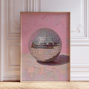Mirror PINK DISCO BALL Wall Art Preppy Room Decor College Dorm Poster Trendy Wall Decor Disco Ball Print, Printable Art, Retro Wall Decor,