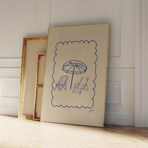 Decoración de apartamento vintage, póster de verano, decoración de habitación coqueta, póster francés para apartamento, impresiones tropicales azules vintage, decoración de pared costera
