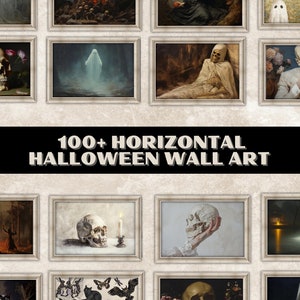 Set Of 100+ Vintage Horizontal HALLOWEEN Printable Wall Art, Bundle Digital File Halloween Prints, Dark Academia Wall Prints, Halloween Wall