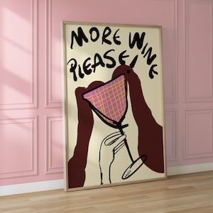 ¡MÁS VINO, POR FAVOR! Arte dibujado a mano, Impresión de vino retro, Arte de carrito de bar, Póster de cóctel retro, Impresión de bebida retro, Impresión de vino vintage, Impresión de saludos