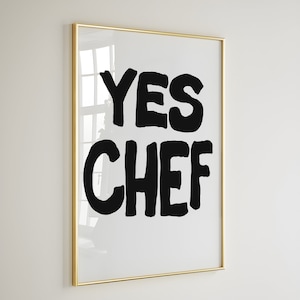 Yes Chef Poster Print, Cute Kitchen Wall Art, Typography Print, Mid Century Modern, Gift For Chef, Minimalistic Kitchen Print, French Quote