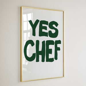 Yes Chef Poster, süße Küchen Wandkunst, Typografie Print, Mid Century Modern, Geschenk für Koch, minimalistischer Küchendruck, französisches Zitat