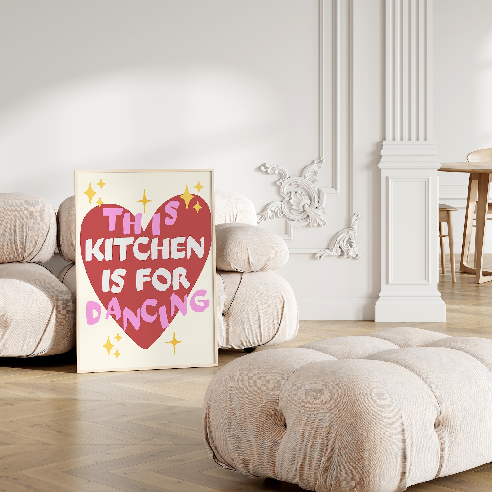 kitchen wall art set of 6 fun foodie prints this... This Kitchen is for Dancing Print: Retro Pink Kitchen Art (digital ...