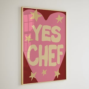 JA CHEF! Poster, Süße Küche Wandkunst, Typografie Print, Mid Century Modern, Geschenk für Koch, Französisches Zitat, Minimalistischer Küchendruck