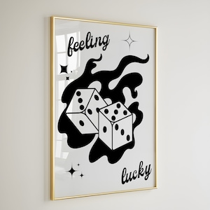 Cartaz de dados Feeling Lucky 777, pôster de parede de dados da moda rosa e vermelha, impressão digital para download, decoração de parede retrô, arte grande para impressão, para download