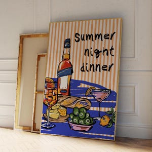 LETNIA KOLACJA NOCNA, Szampanowo-czerwona sztuka ścienna, Dekoracja dopaminowa, Plakat kuchenny, Plakat Summer House Vino Print, Nowoczesna sztuka ścienna do jadalni