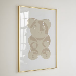 Poster ours en gélatine BEIGE, art mural BCBG rose, art mural girly, impression d'art pour chambre d'enfant, art mural ours en gélatine, impression numérique tendance, affiche mignonne