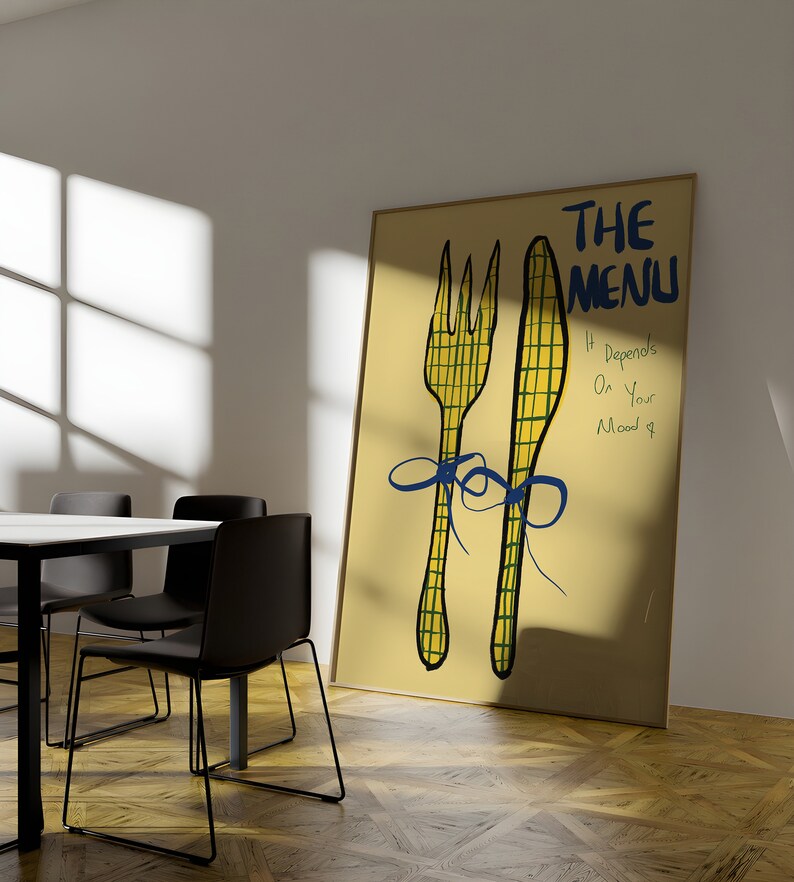 THE MENU, Hand Drawn Fork and Knife Print, Italian Menu Art Print