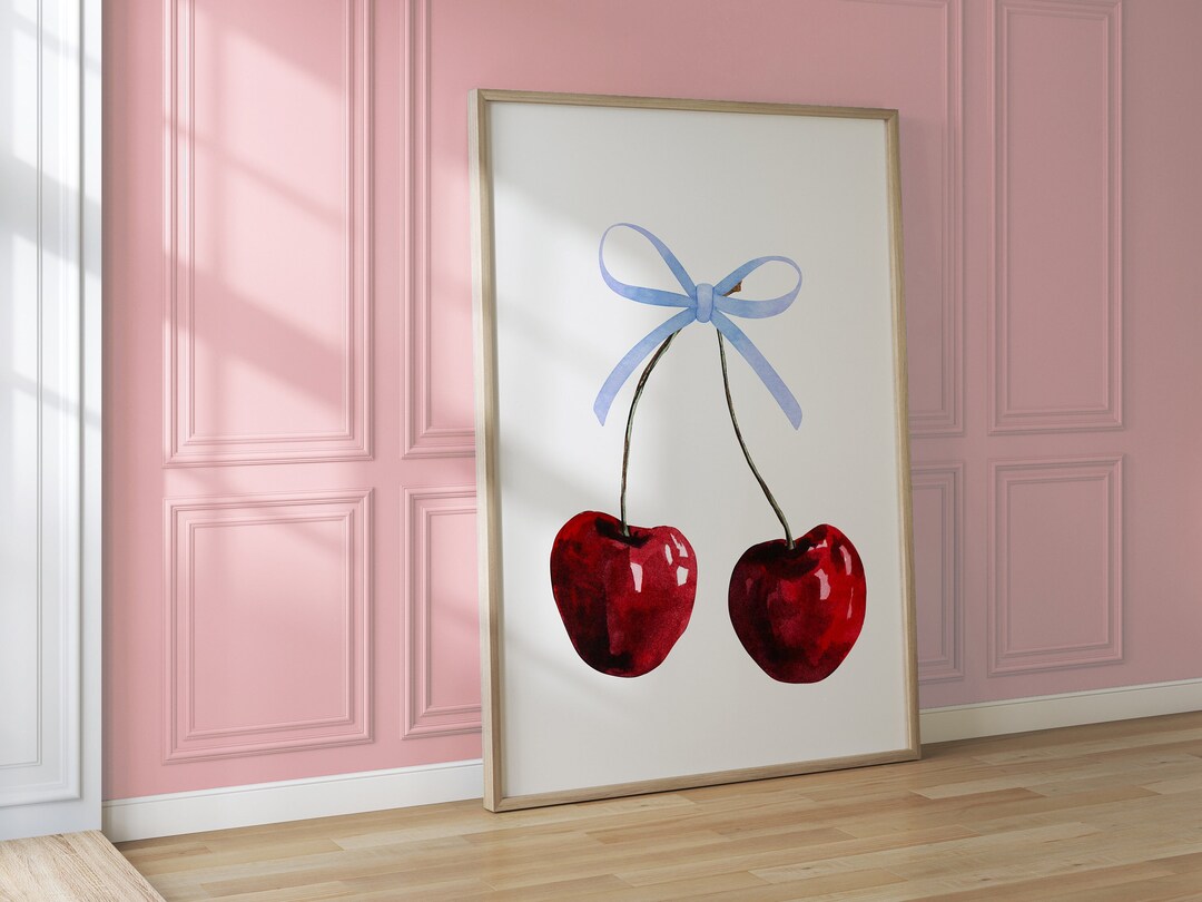 Cherry Print: Coquette Pink Bow Wall Art (digital Download) - Etsy
