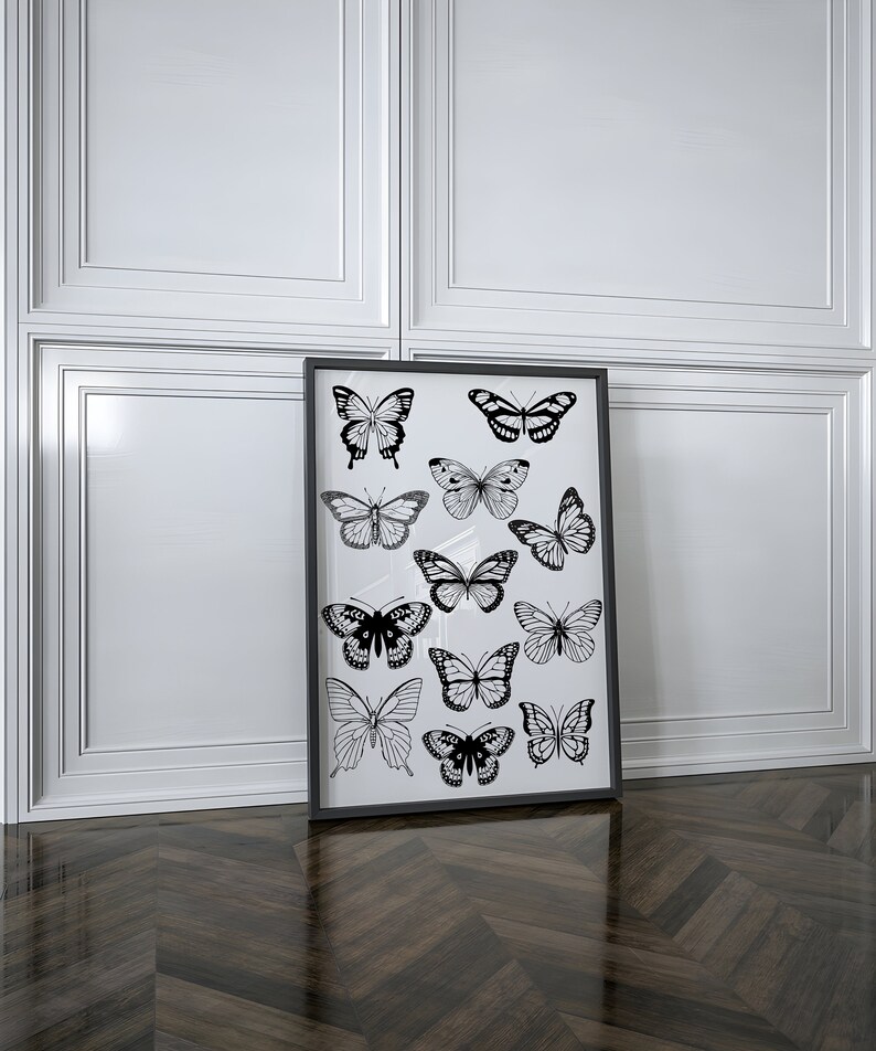 BLACK White BUTTERFLY Wall Art, Preppy Room Decor for Teens, Cute