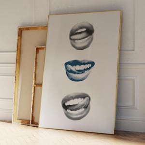 Trendy Mundtoungedruck, SCHWARZE Mundküsse Plakat, Zungenkussdruck, KISS LIPS Trendy Retro Kiss Lips, Wohnungsästhetik