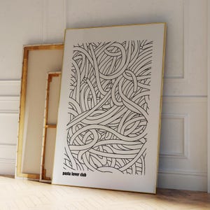 Handgetekende Pasta Art Print, retro spaghettiposter, moderne eetkamer decor, retro eten print, keuken print, Italiaanse keuken print