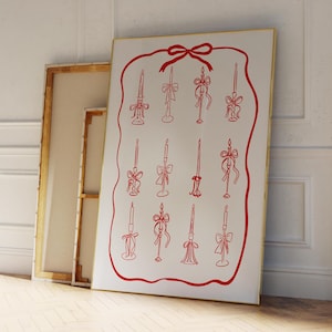 KERZE UND BOGEN Rot Poster, Martini, Cocktail, Blume Maximalist Küche Galerie Wand Kunst, Wohnung Dekor, Barwagen Kunstdruck, Handgezeichnet