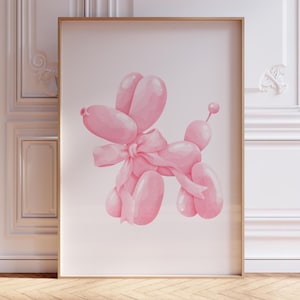 PINK BALLOON DOG Wall Art Trendy Digital Prints Pink And White Modern Wall Art Decor Bedroom Art Printable Living Room Poster Aesthetic Art