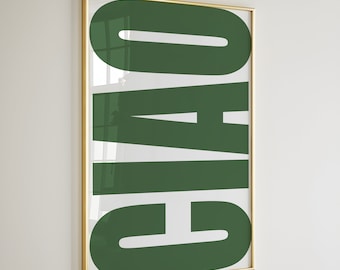 Ciao Italienisches Poster: Retro Grün Weiß Typografie (Digitaler Download)