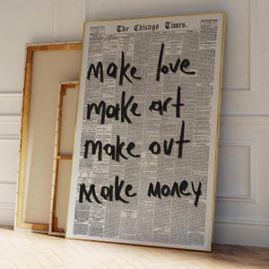 Black MAKE LOVE, ART, money, out Wall Art, Trendy Wall Art, Retro Newspaper Print, Home Aesthetic, Printable Wall Art, Preppy Poster, Love