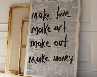 Retro Newspaper Wall Art Print, Blue Graffiti (digital Download