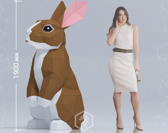 Standing Rabbit Papercraft H-1.9m, Gurko, 3D Origami, Paper Sculpture, Low Poly, pepakura, Craft, Pdf download Template DIY Home Decor Craft