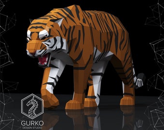 Angry Tiger Papercraft, Gurko, 3D Origami, Low Poly, pepakura, wild cat Pdf download, Polygon, Craft, PDF pattern, DIY Home Decor template