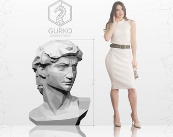 Papercraft Bust of David 1200mm, Gurko, Pdf download Polygon Paper decor Pepakura lowpoly Template 3D Origami Low Poly DIY Home Decor Craft