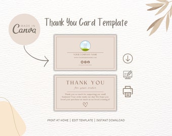 Boho Thank You Card Template | Customisable Canva | Small Business Thank You Note | Editable Appreciation Card