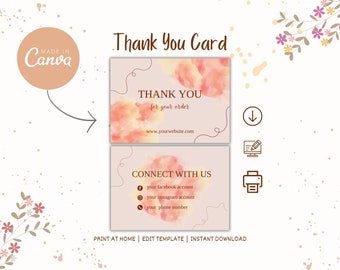 Boho Business Thank You Card Template | Fully Customisable Canva Template | Easy to Edit | Thanks For Your Purchase