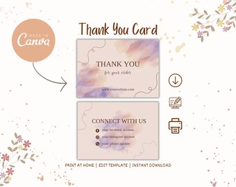 Fully Customisable Boho Thank You Card Template | CANVA Editable Template | Unlimited Personalisation | Small Business | Minimalist card |