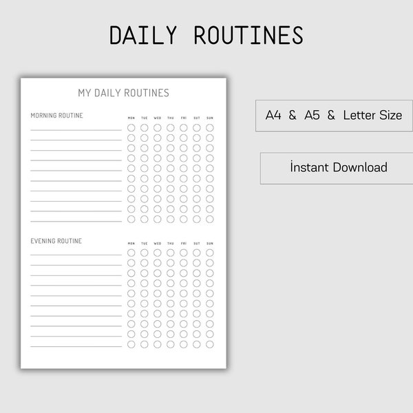 My Daily Routine,Daily Planner,Daily Checklist, Daily Tracker,Habit Tracker,Daily Gratitude, Routine Checklist,Schedule,A5 Planner,A4,Letter