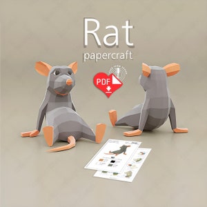 Rat, 3D papercraft, digital template, origami, low poly mouse papercraft, papercraft sculpture, pdf file, DIY