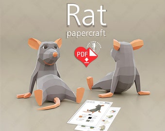 Rat, 3D papercraft, digital template, origami, low poly mouse papercraft, papercraft sculpture, pdf file, DIY