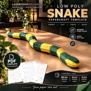Sculpture de serpent en papier low poly : Modèle 3D à faire soi-même (PDF)