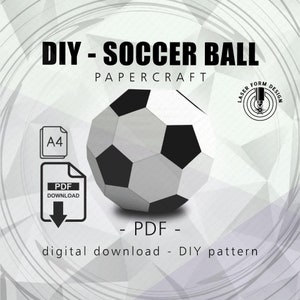 Pallone da calcio, football, papercraft 3D, modello digitale, origami, low poly, papercraft palla, sport, scultura papercraft, pdf, fai da te, modello 3D