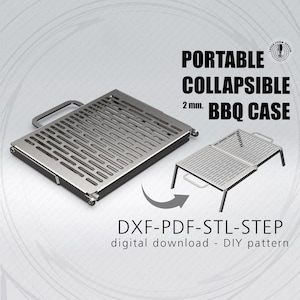 Brasero plegable para barbacoa: archivos DXF para láser, plasma, parrilla, plegable, portátil, corte láser CNC, brasero de metal para bricolaje, para acampar, estuche.