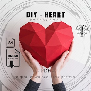 Cuore, carta 3D, modello digitale, origami, low poly, carta cuore, amore, scultura di carta, pdf, fai da te, modello 3D