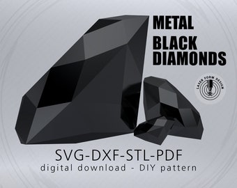 Schwarze Diamanten Metallschweißen DIY Low-Poly-3D-Modell, dxf Muster, Diamanten svg pdf, digitales Muster, Metallskulptur, CNC-Laserschnitt, Schweiß-Kit