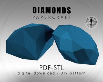 Diamond, 3D papercraft, digital template, origami, low poly, brilliant papercraft, gem, papercraft sculpture, pdf, stl, DIY, 3D model