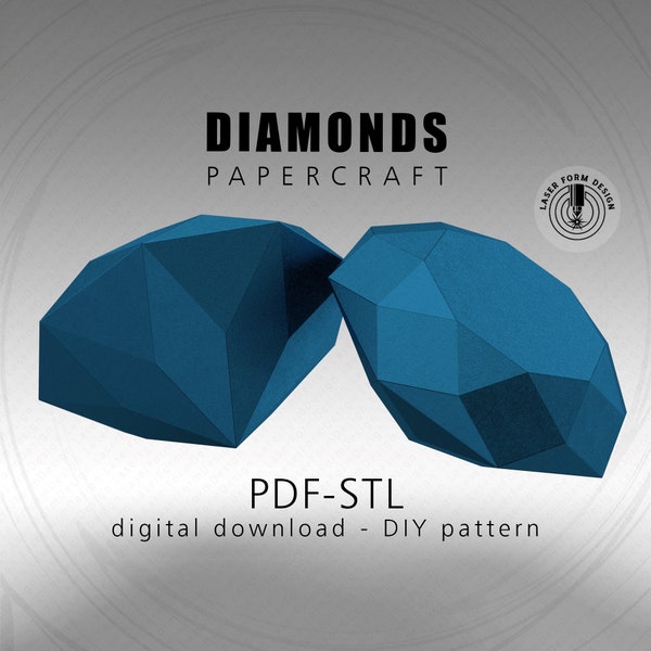 Diamond, 3D papercraft, digital template, origami, low poly, brilliant papercraft, gem, papercraft sculpture, pdf, stl, DIY, 3D model