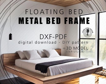 Tekeningen metalen frame Queen & King zwevend bed: lasergesneden lasset (digitaal patroon)