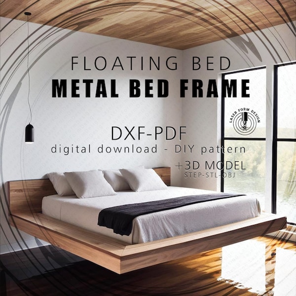 Drawings of the metal frame for the Queen & King Size Floating Bed (Digital Pattern and Blueprint), Metal Product, Laser Cut, Weld Kit, DIY