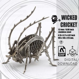 Wicked Cricket 3D Metal Puzzle – CNC Laser & Plasma Cut DXF Files, Insect Sheet Metal Art, DIY Steel Sculpture