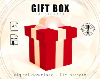 Papercraft Gift Box for Christmas & New Year, Digital Printable Template, DIY Paper Project