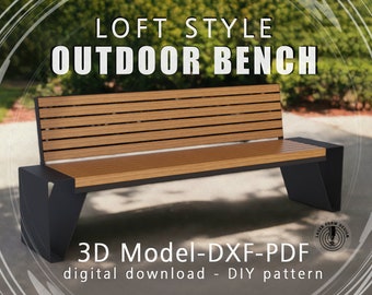 Outdoor Bench Loft Style: DIY Plasma and Laser Cut DXF Files for Park Seating Project - Elegant Backyard Decor, Pdf. 3D model Stl, Step, Obj