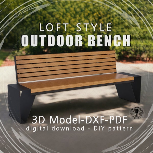 Outdoor Bench Loft Style: DIY Plasma and Laser Cut DXF Files for Park Seating Project - Elegant Backyard Decor, Pdf. 3D model Stl, Step, Obj