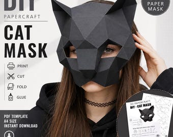 3D Papercraft Cat Mask: DIY Low Poly Costume (PDF Pattern)