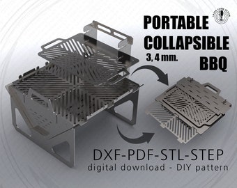 Collapsible BBQ Fire Pit: Dxf Files For Laser, Plasma. Grill, Foldable, Portable, CNC Laser Cut. DIY Metalwork Firepit. Camping.
