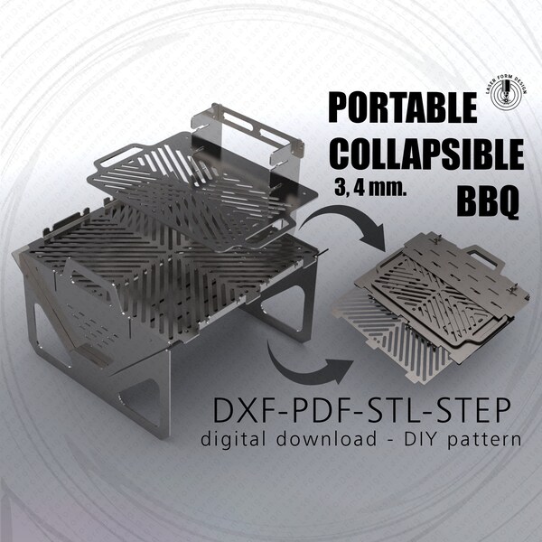 Collapsible BBQ Fire Pit: Dxf Files For Laser, Plasma. Grill, Foldable, Portable, CNC Laser Cut. DIY Metalwork Firepit. Camping.