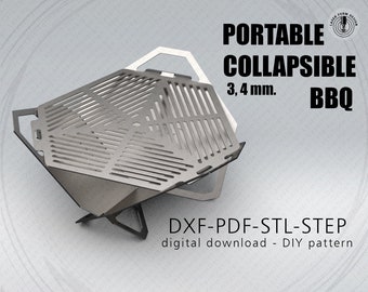 Collapsible BBQ Feuerstelle: Dxf-Dateien für Laser, Plasmen. Grill, faltbar, tragbar, CNC Laser Cut. DIY Metallarbeit Feuerstelle. Camping, Dreieckig